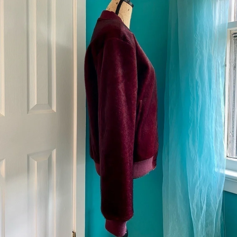 J.O.A. Faux Fur Maroon Bomber Jacket Size M - Picture 4 of 8